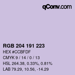 Código de color: RGB 204 191 223 | qconv.com