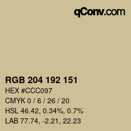 Color code: RGB 204 192 151 | qconv.com