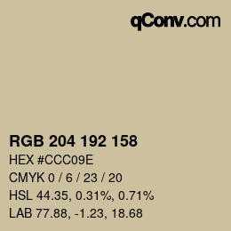 Color code: RGB 204 192 158 | qconv.com