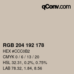 颜色代码: RGB 204 192 178 | qconv.com
