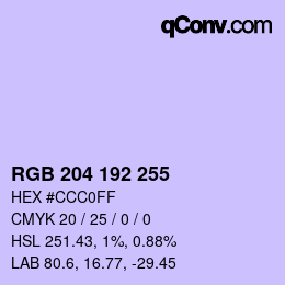 カラーコード: RGB 204 192 255 | qconv.com