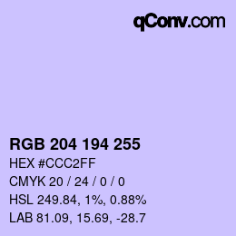 颜色代码: RGB 204 194 255 | qconv.com
