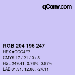 カラーコード: RGB 204 196 247 | qconv.com