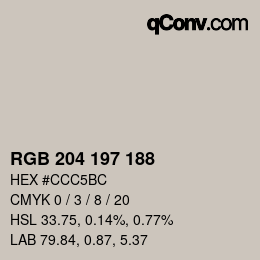 Color code: RGB 204 197 188 | qconv.com