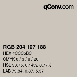 颜色代码: RGB 204 197 188 | qconv.com
