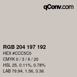 Color code: RGB 204 197 192 | qconv.com