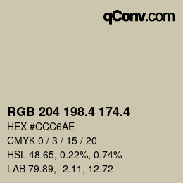 カラーコード: RGB 204 198.4 174.4 | qconv.com
