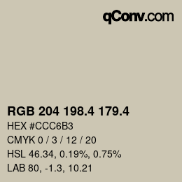 カラーコード: RGB 204 198.4 179.4 | qconv.com