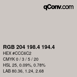 カラーコード: RGB 204 198.4 194.4 | qconv.com