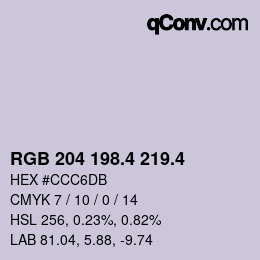 カラーコード: RGB 204 198.4 219.4 | qconv.com