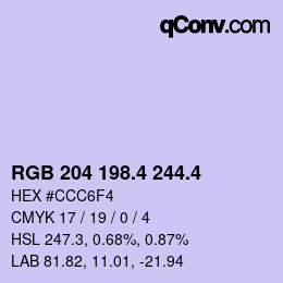 カラーコード: RGB 204 198.4 244.4 | qconv.com
