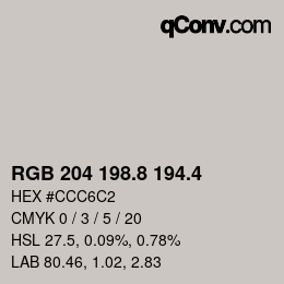 カラーコード: RGB 204 198.8 194.4 | qconv.com