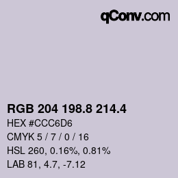 カラーコード: RGB 204 198.8 214.4 | qconv.com