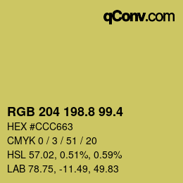 カラーコード: RGB 204 198.8 99.4 | qconv.com