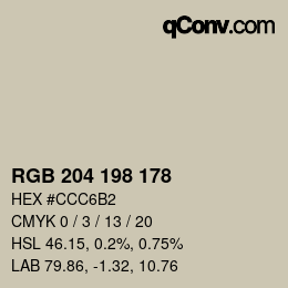 カラーコード: RGB 204 198 178 | qconv.com