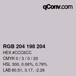 Color code: RGB 204 198 204 | qconv.com