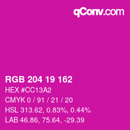Color code: RGB 204 19 162 | qconv.com