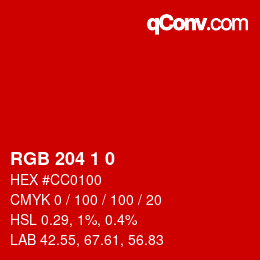 Color code: RGB 204 1 0 | qconv.com