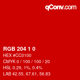 カラーコード: RGB 204 1 0 | qconv.com