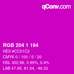 Color code: RGB 204 1 194 | qconv.com