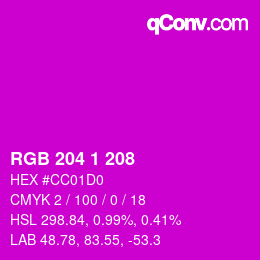 カラーコード: RGB 204 1 208 | qconv.com