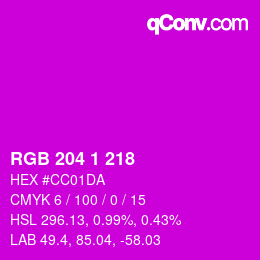 カラーコード: RGB 204 1 218 | qconv.com