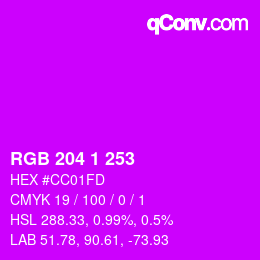 Color code: RGB 204 1 253 | qconv.com