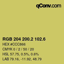 カラーコード: RGB 204 200.2 102.6 | qconv.com