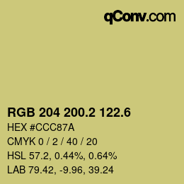 カラーコード: RGB 204 200.2 122.6 | qconv.com