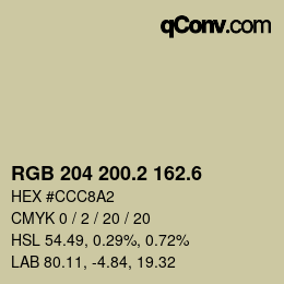 カラーコード: RGB 204 200.2 162.6 | qconv.com