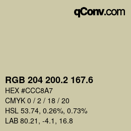 カラーコード: RGB 204 200.2 167.6 | qconv.com