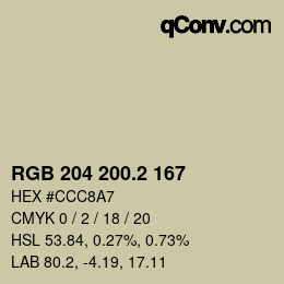 カラーコード: RGB 204 200.2 167 | qconv.com
