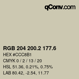 カラーコード: RGB 204 200.2 177.6 | qconv.com