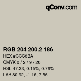カラーコード: RGB 204 200.2 186 | qconv.com