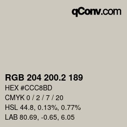 カラーコード: RGB 204 200.2 189 | qconv.com