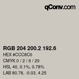 カラーコード: RGB 204 200.2 192.6 | qconv.com