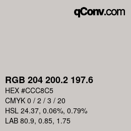 カラーコード: RGB 204 200.2 197.6 | qconv.com