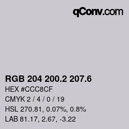 カラーコード: RGB 204 200.2 207.6 | qconv.com