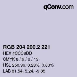 カラーコード: RGB 204 200.2 221 | qconv.com