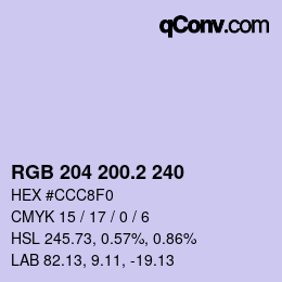 カラーコード: RGB 204 200.2 240 | qconv.com