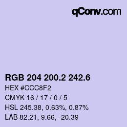 カラーコード: RGB 204 200.2 242.6 | qconv.com