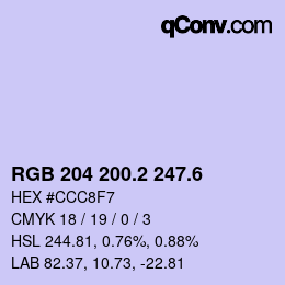 カラーコード: RGB 204 200.2 247.6 | qconv.com