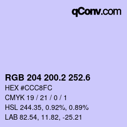 カラーコード: RGB 204 200.2 252.6 | qconv.com