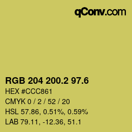 カラーコード: RGB 204 200.2 97.6 | qconv.com