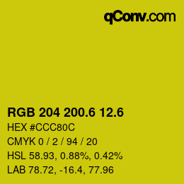 カラーコード: RGB 204 200.6 12.6 | qconv.com