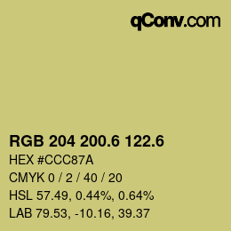 カラーコード: RGB 204 200.6 122.6 | qconv.com