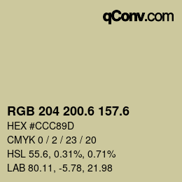 カラーコード: RGB 204 200.6 157.6 | qconv.com