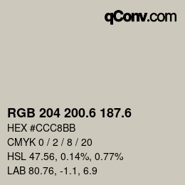 カラーコード: RGB 204 200.6 187.6 | qconv.com