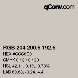 カラーコード: RGB 204 200.6 192.6 | qconv.com
