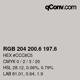 カラーコード: RGB 204 200.6 197.6 | qconv.com